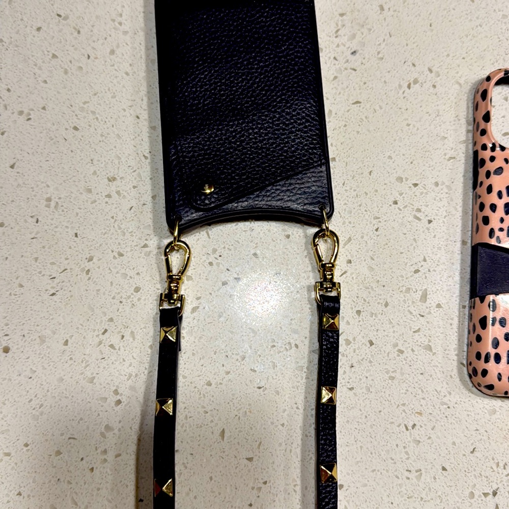 Bandolier iPhone 13 Pro Max Black Case with Gold-Studded Strap